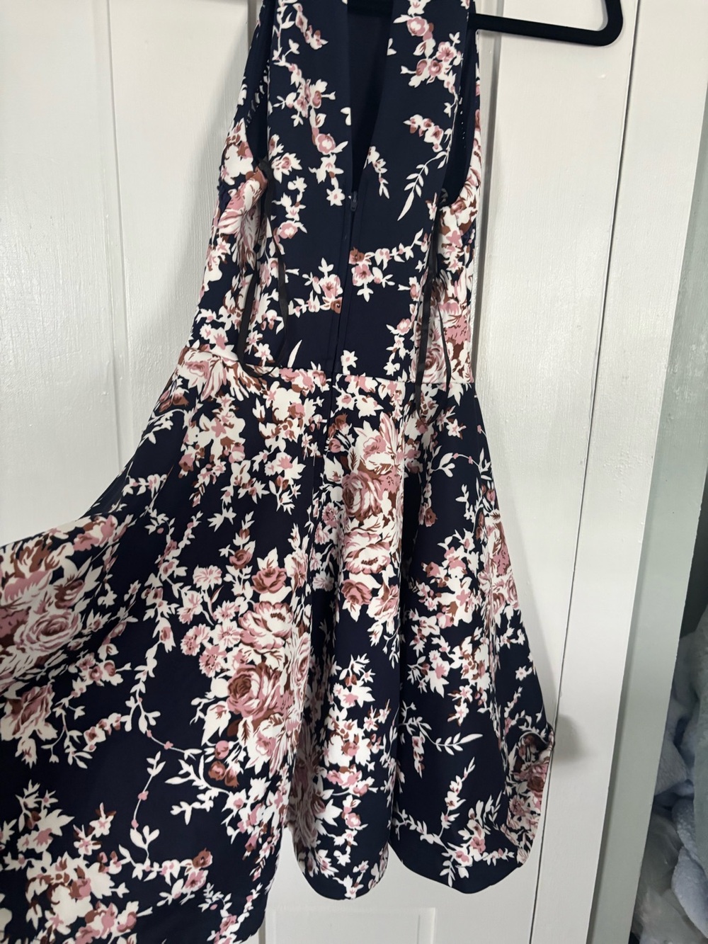 Macy's Navy Floral A-Line Dress with Pink and Cream Blooms